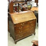 George III Mahogany Bureau, the fall front opening to reveal a fitted interior with shell inlay,