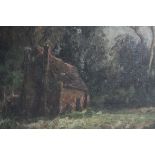 Oil on Panel Cottage in Woodland Landscape signed and inscribed Eltham on verso, 24cms x 34cms