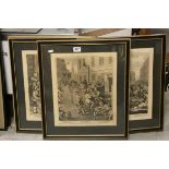 A set of four 19th century Hogarth engravings four stages of Cruelty mounted in frames.