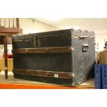 19th century Canvas Covered and Wooden Bound and Studded Travelling Trunk, 77cms long