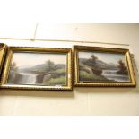 Pair of Oil Paintings of Landscape Scenes with Waterfalls, 23cms x 39cms, gilt framed