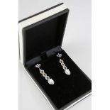 Pair of Silver CZ and Opal Art Deco style Drop Earrings