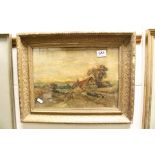 Oil painting of a rural scene with drover and sheep, signed J Knox