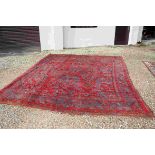Large Wool Red and Blue Ground Rug, 333cms x 400cms