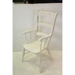 19th century Ladder Back Country Elbow Chair, painted white, 110cms high