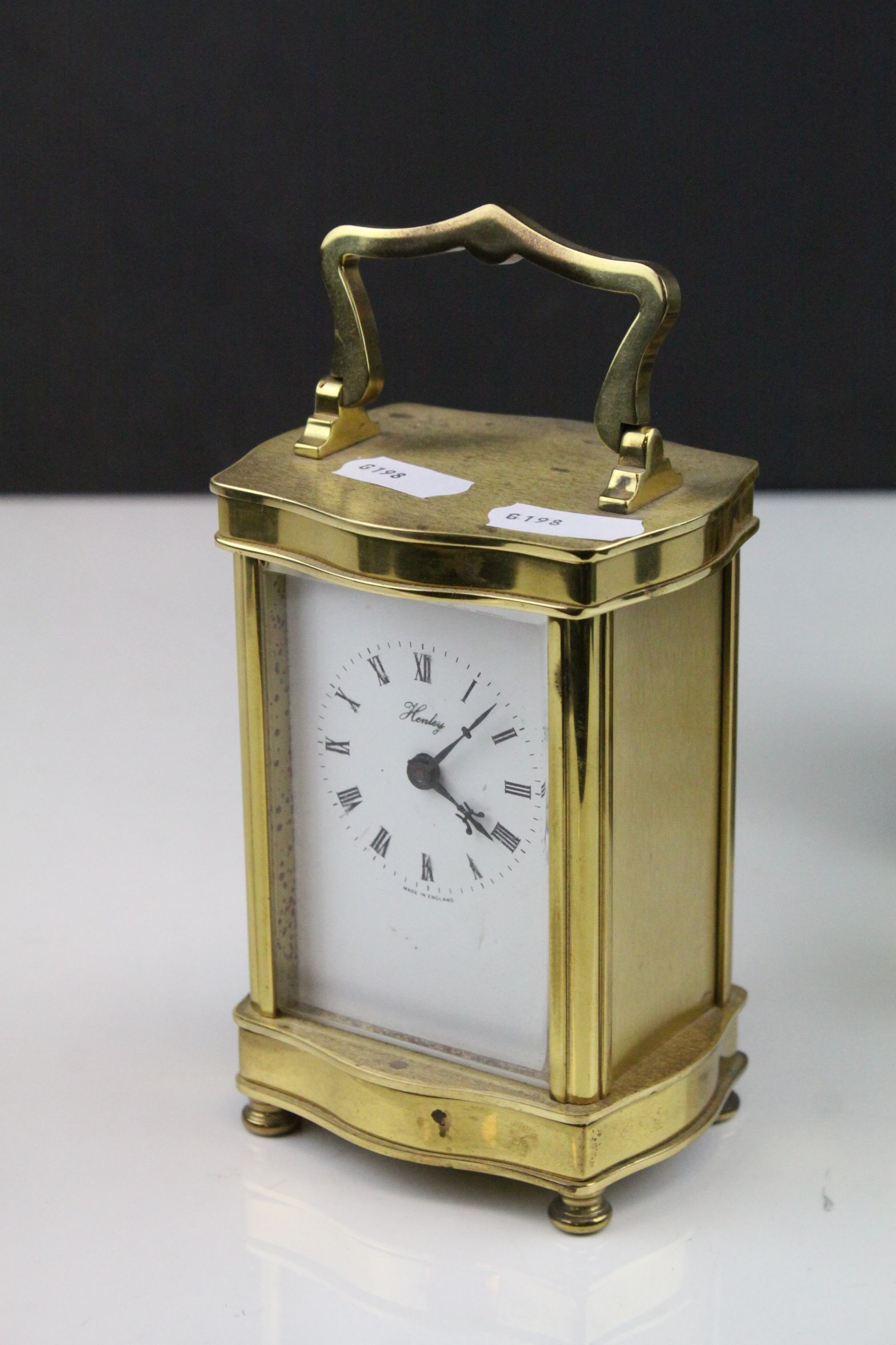 Gilt Brass 17th century Style Lantern Clock together with a Gilt Brass Cased ' Henley ' Battery - Image 5 of 6
