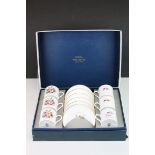 Boxed Royal Worcester Bone China Set of Six Coffee Cans and Saucers decorated with floral sprays