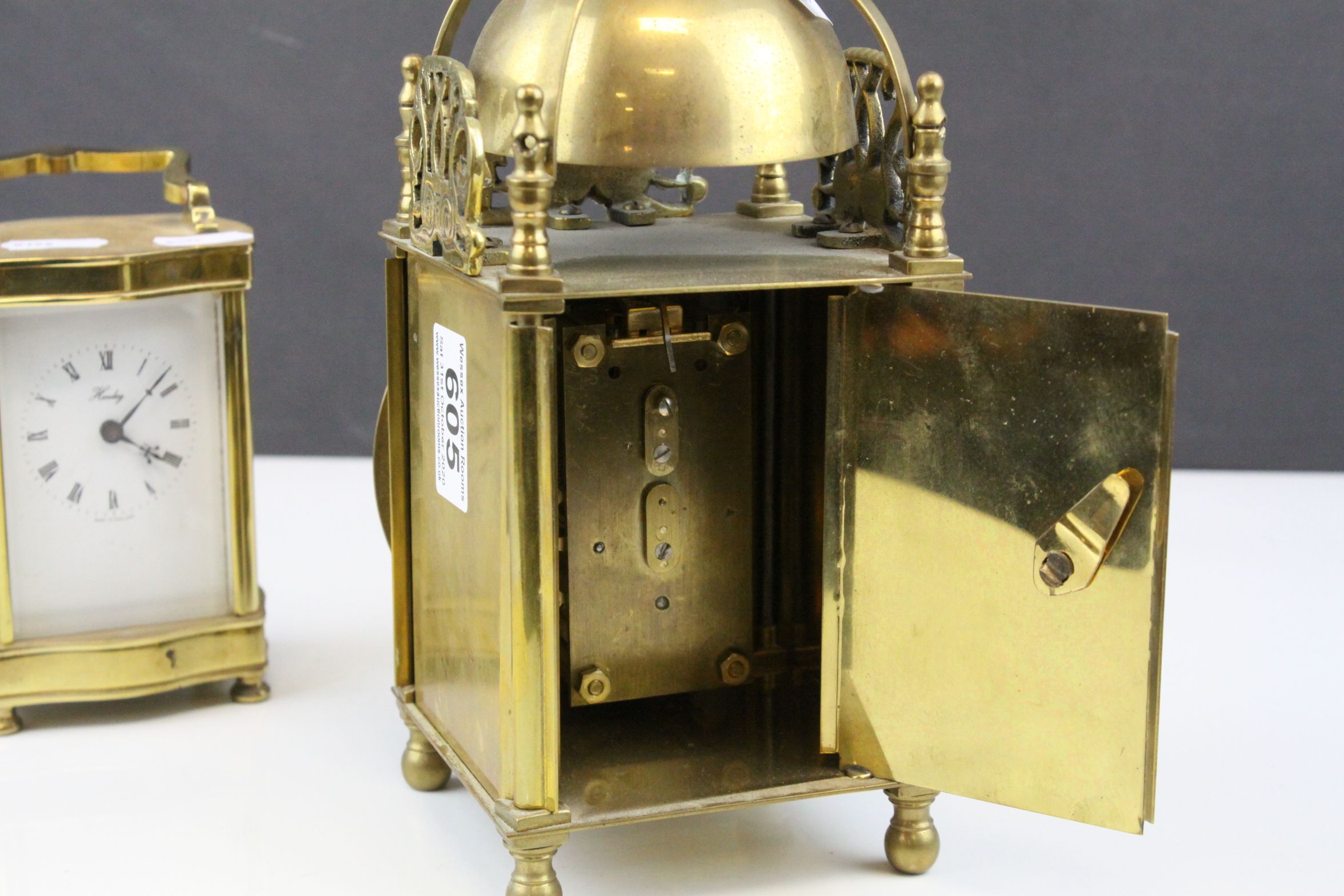 Gilt Brass 17th century Style Lantern Clock together with a Gilt Brass Cased ' Henley ' Battery - Image 4 of 6