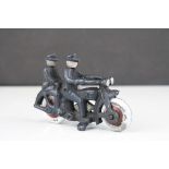 Metal Motorcycle Rider with Pillion, modelled as two policemen, painted, length approx 10cm
