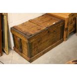 Large Rustic Pine Seaman's Chest with Brass Corners and Iron Handles