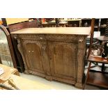 Victorian Oak Jacobean Revival Cupboard, heavily carved including Lion Masks, 140cms long x 100cms