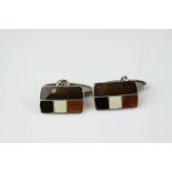 Pair of Lambournes of Birmingham enamelled white metal cufflinks, geometric pattern