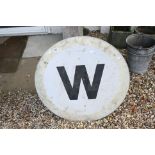 Reflective Circular Railway Sign ' W ' (for whistle), 74cms diameter