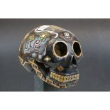 ' Day of the Dead ' Style Carved Wooden Skull, 17cms high