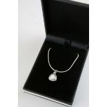 Silver and CZ Pendant Necklace with Opal Panel