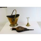 Regency Style Brass Coal Scuttle together with a Brass Door Stop (William Tonks makers mark) and a