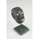 Carved Rio Azul Polonesian Mask on Stand, cold painted stone, height approx 7.5cm