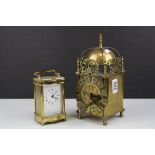 Gilt Brass 17th century Style Lantern Clock together with a Gilt Brass Cased ' Henley ' Battery