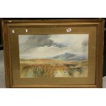 Large Moorland Scene Watercolour signed Rob Pringle, 1910, 40cms x 63cms, framed and glazed