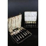 Cased set of six silver initalled coffee spoons, Josiah Williams & Co, London 1930 together with
