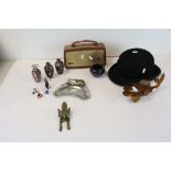 Mixed Lot including Bowler Hat, Retro Ecko Radio, Fox Door Knocker, Cloisonne, Car Ashtray, etc