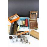 Mixed ephemera to include cut throat razor velvet lined box, hair clipper, Rolls Razor, shaving