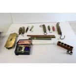 Nine Brass and other Spring Balances including Salter plus Six Thermometers, etc