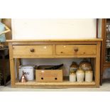 19th century Pine Dresser Base with Two Large Drawers above an open pot shelf below, 168cms long x