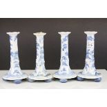 Four Isis Oxford Pottery Blue and white Candlesticks