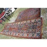 Two Brown, Red and Blue Wool Rugs, 97cms x 340cms and 117cms x 190cms