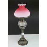 Hukin and Heath Silver Plated Oil Lamp Base with Scrolling Leaf etched decoration with a Hobnail Cut