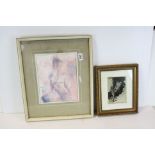 Two Framed Images of Nude Females, one in monochrome