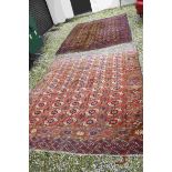 Pair of Red and Blue Ground Rugs with Geometric Patterns 222cms x 280cms and 217cms x 270cms