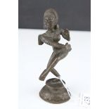 Bronze statue of a semi nude dancing woman, one leg raised, height approx 14.5cm