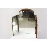 Walnut Framed Triptych Dressing Table Mirror (glass plate loose), 63cms high