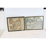 Two Antique Hand Coloured Map Engravings - Cornwall, 30cms x 40cms, framed and glazed plus