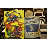 Eldorado Ice Cream Tin Advertising Sign 61cms x 46cms together with D C Comics ' Superman ' Poster