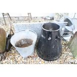 Galvanised Bucket, Churn and a Metal Grill / Boot Scraper, 71cms long