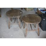 Pair of Elm Topped Circular Stools / Tables, 51cms diameter x 48cms high