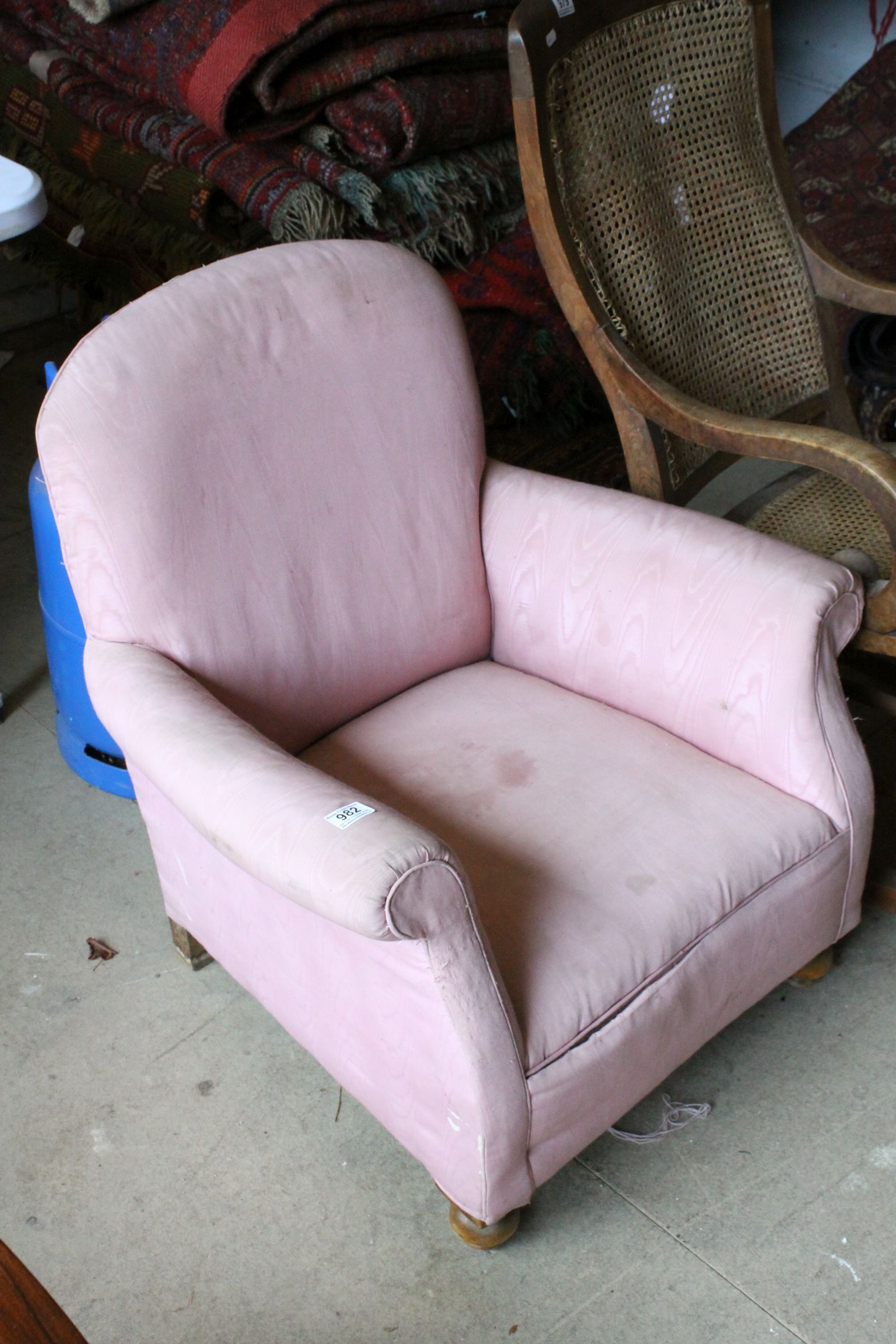 Early 20th century Low Armchair upholstered in Pink Fabric, 72cms high