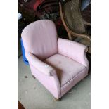 Early 20th century Low Armchair upholstered in Pink Fabric, 72cms high