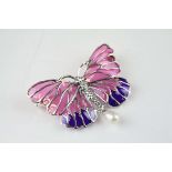 Unusual Silver and Plique a Jour Butterfly Brooch - Pendant