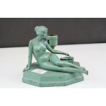 Art Nouveau Painted Spelter ' Nude Lady ' Table Lamp, 15cms high