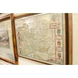 Antique Map Engraving of Hampshire ( Hantshire ), colour hand tinted, 40cms x 53cms, framed and