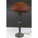 After Auguste Moreau, Art Nouveau Bronzed Spelter Figural Table Lamp with signature to base, holding