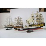 Four Model Ships including Titanic, The Mayflower, Danmark and H.M.S. Victory, tallest 44cms high