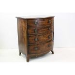 Early 19th century Mahogany Bow Fronted Chest of Four Long Drawers, raised on splay feet, 73cms wide