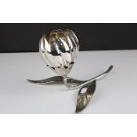 Silver plated table ash tray in the form of a tulip flower, the six petals removable to serve and
