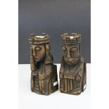 Two Wooden King and Queen Figures possilbly chess pieces.