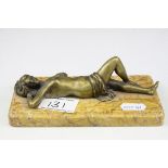 Bronze Recumbent Nude Female on a Marble Plinth, 16cms long